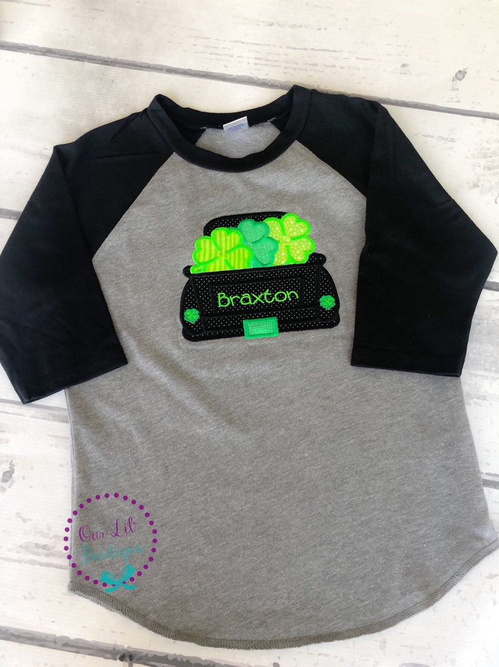 Personalized St. Patrick's Day Truck Shirt: Shamrock Clover Applique