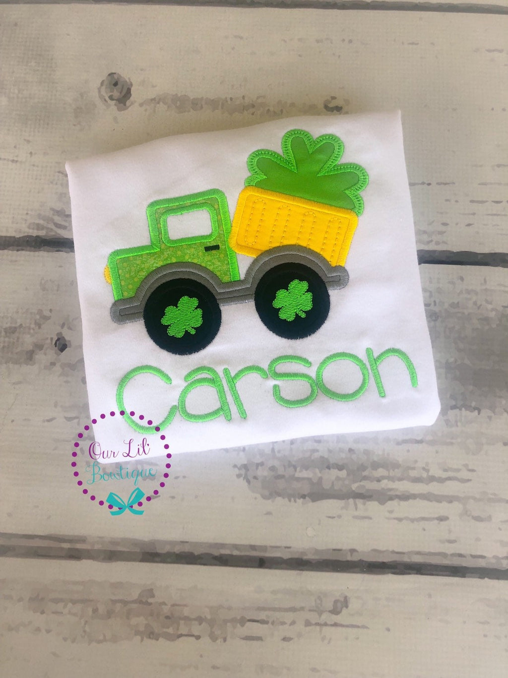 Personalized Shamrock Dump Truck Appliqué Shirt - St. Patrick's Day