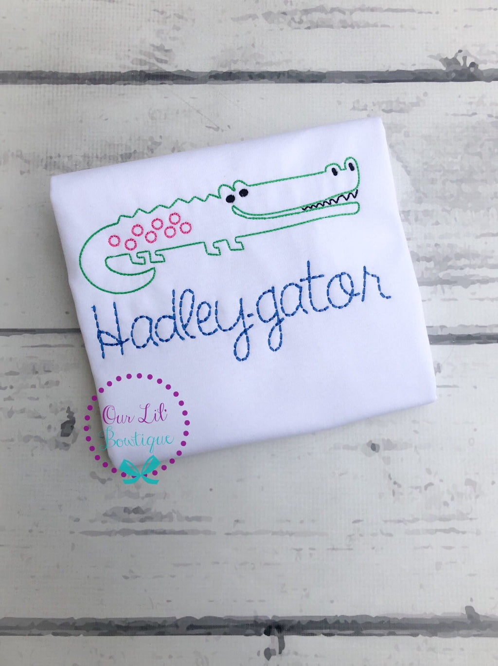 Personalized Alligator Shirt: Vintage Stitch Embroidery