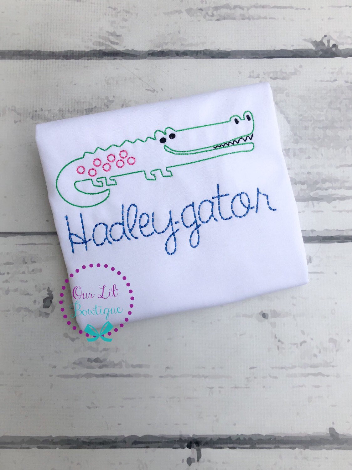 Personalized Alligator Shirt: Vintage Stitch Embroidery