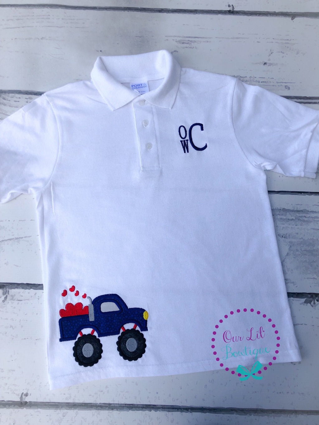 Valentine Monster Truck Polo - Boys Monogrammed Shirt - Valentine Shirt