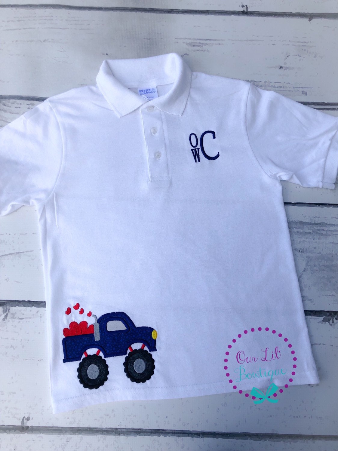 Valentine Monster Truck Polo - Boys Monogrammed Shirt - Valentine Shirt