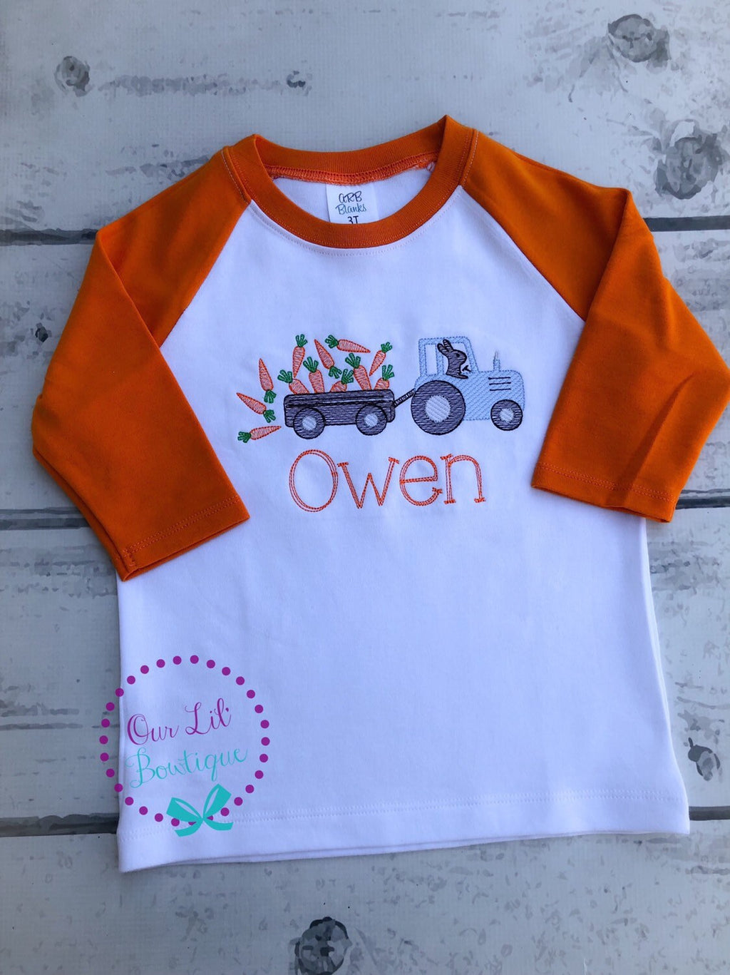 Embroidered Easter Tractor Shirt: Boys Bunny Carrots, Personalized