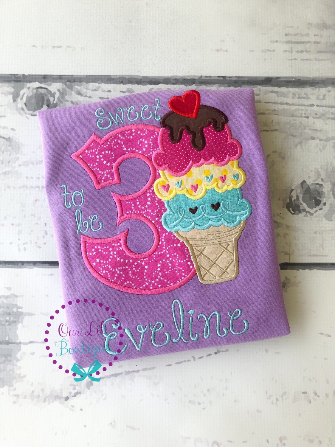 Ice Cream Birthday Shirt - Ice Cream Birthday - It's Sweet To Be Three - Birthday Shirt- Personalized Birthday - Personalized - Birthday