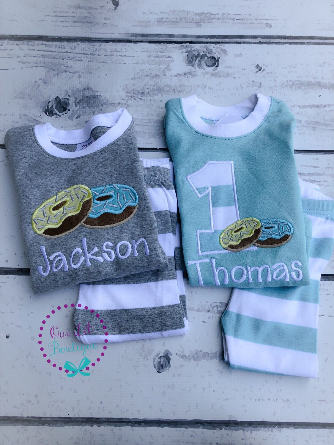Personalized Donut Birthday Outfit: Appliqué Shirt & Shorts Set