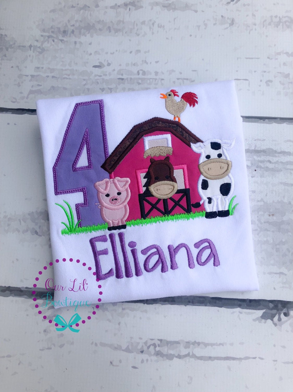 Personalized Farm Birthday Shirt: Barn Animals Appliqué