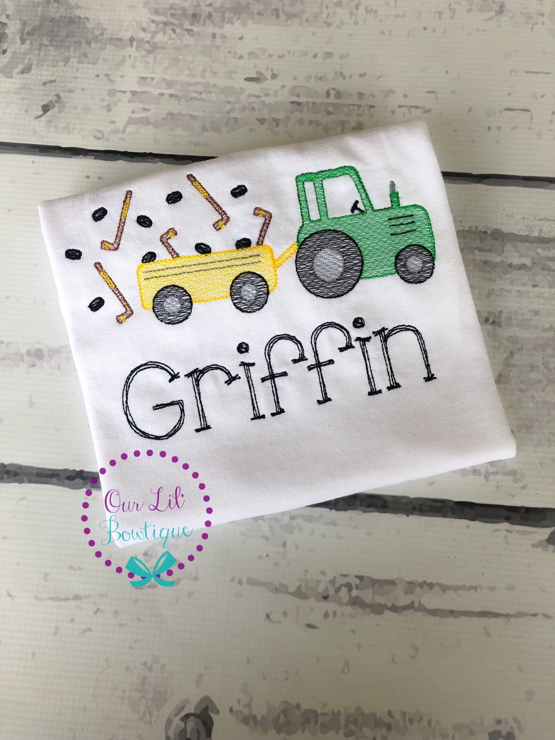 Embroidered Hockey Tractor Raglan Shirt - Personalized Boys Sports Tee