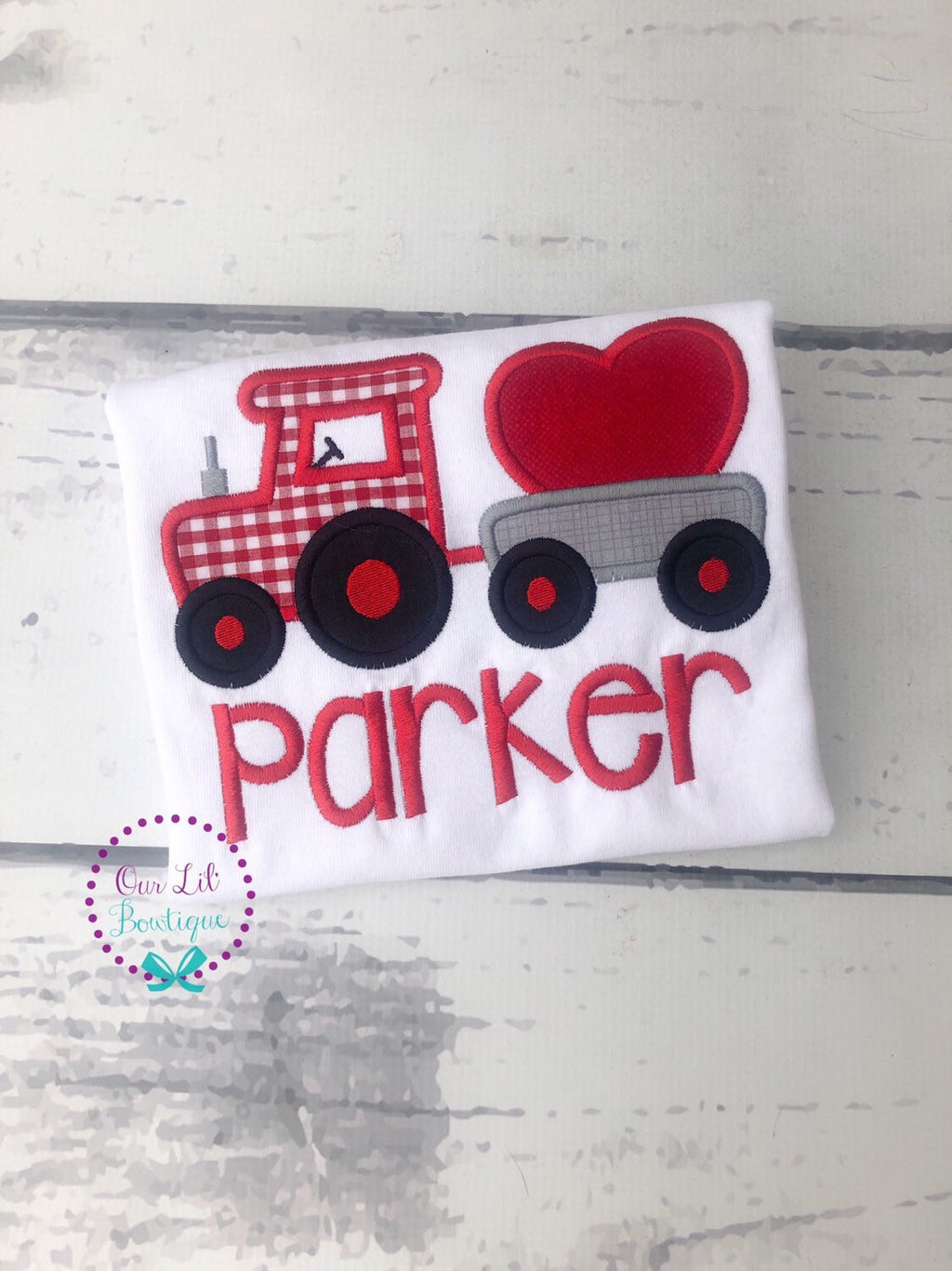 Valentine's Tractor Shirt: Personalized Heart Appliqué