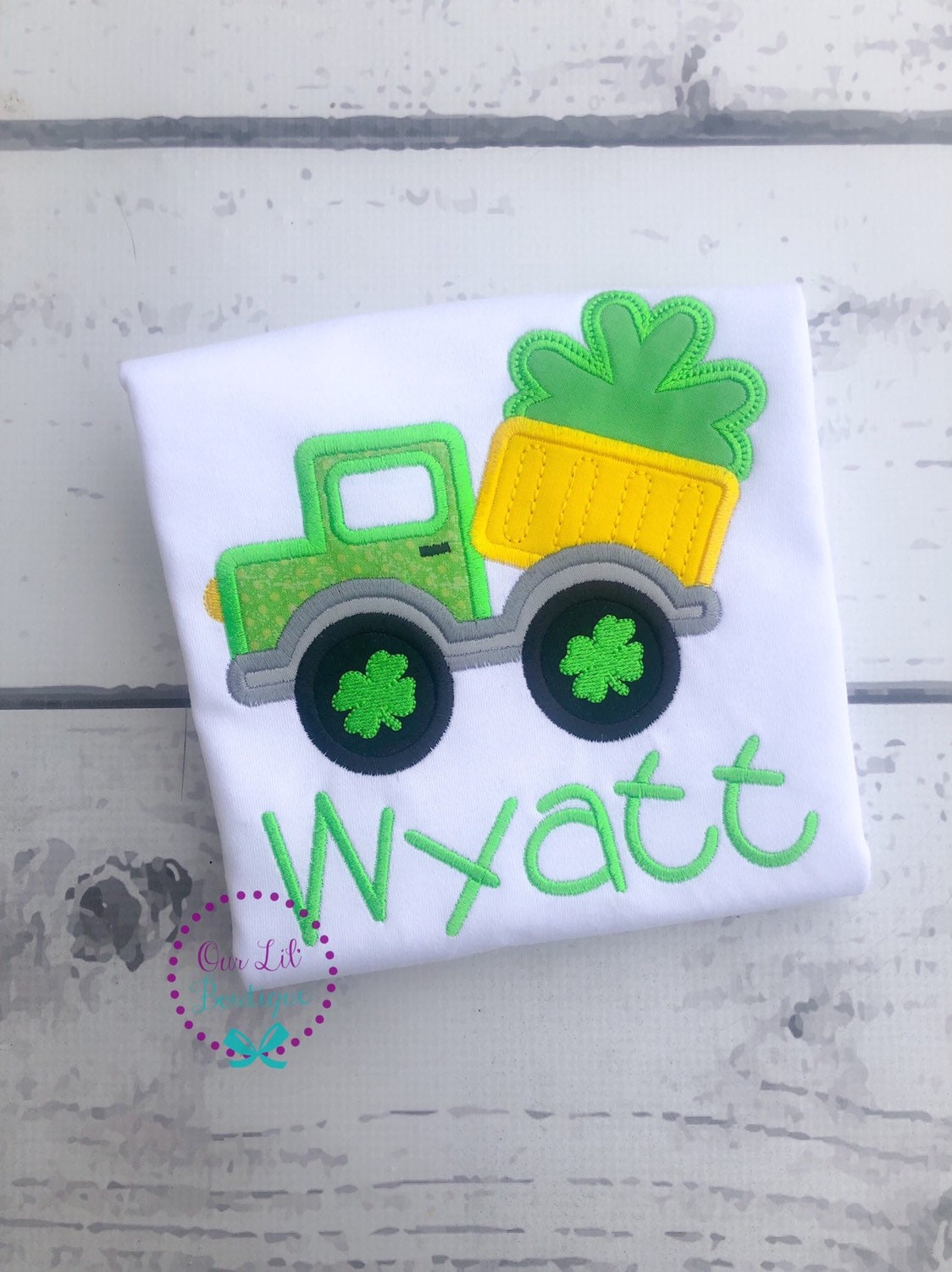 Personalized Shamrock Dump Truck Appliqué Shirt - St. Patrick's Day