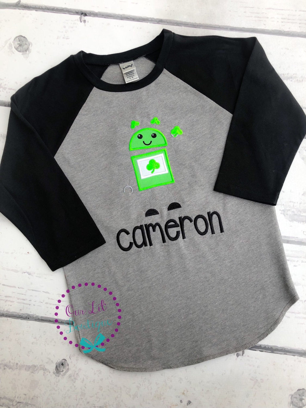Personalized St. Patrick's Day Robot Applique Shirt