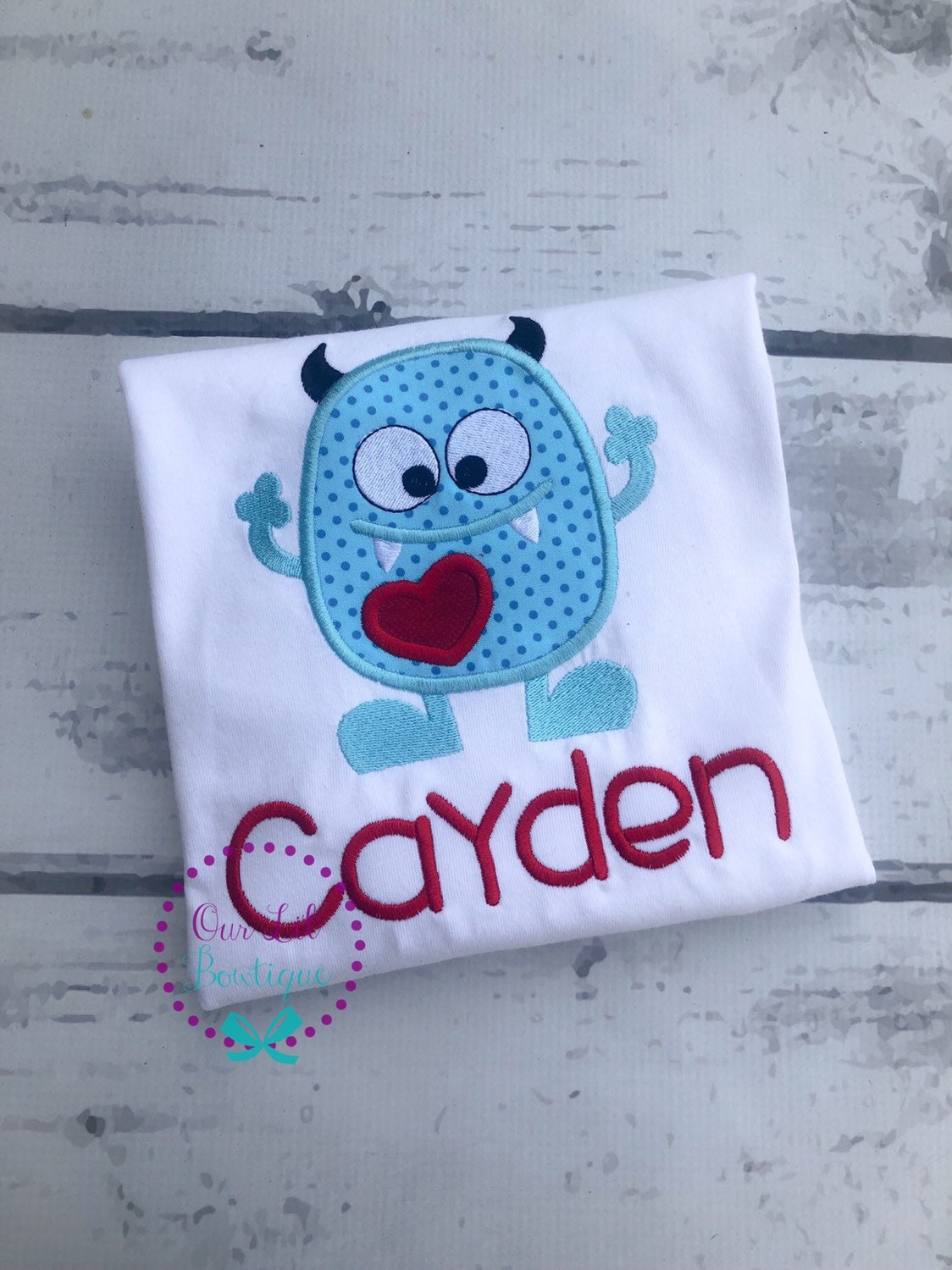 Boy Valentine Shirt: Monster Applique, Personalized Valentine's Day