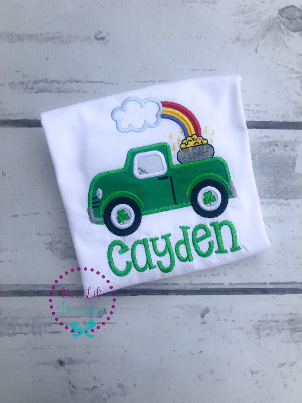 Personalized St. Patrick's Day Shirt: Shamrock Truck Appliqué