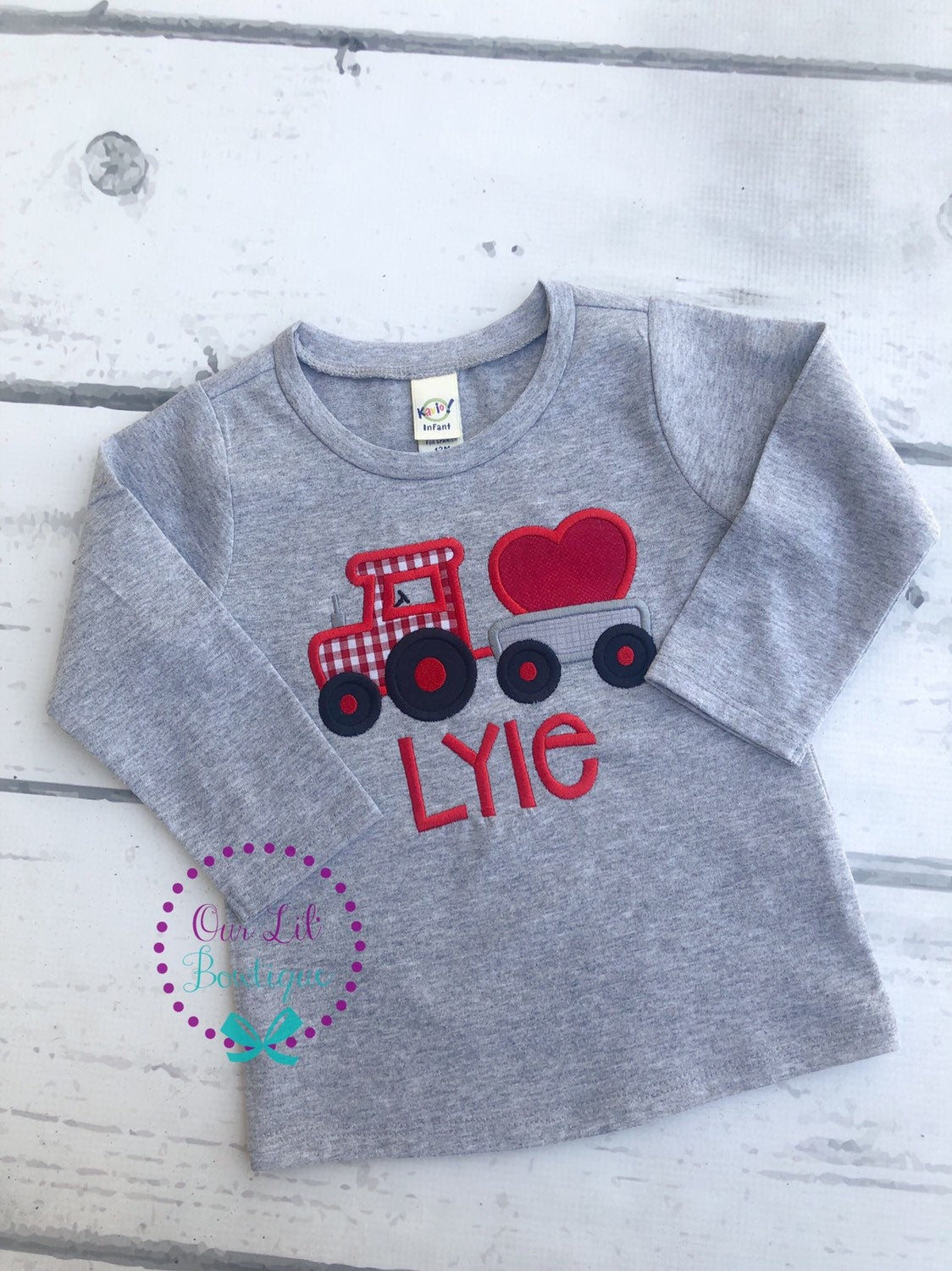 Valentine's Tractor Shirt: Personalized Heart Appliqué