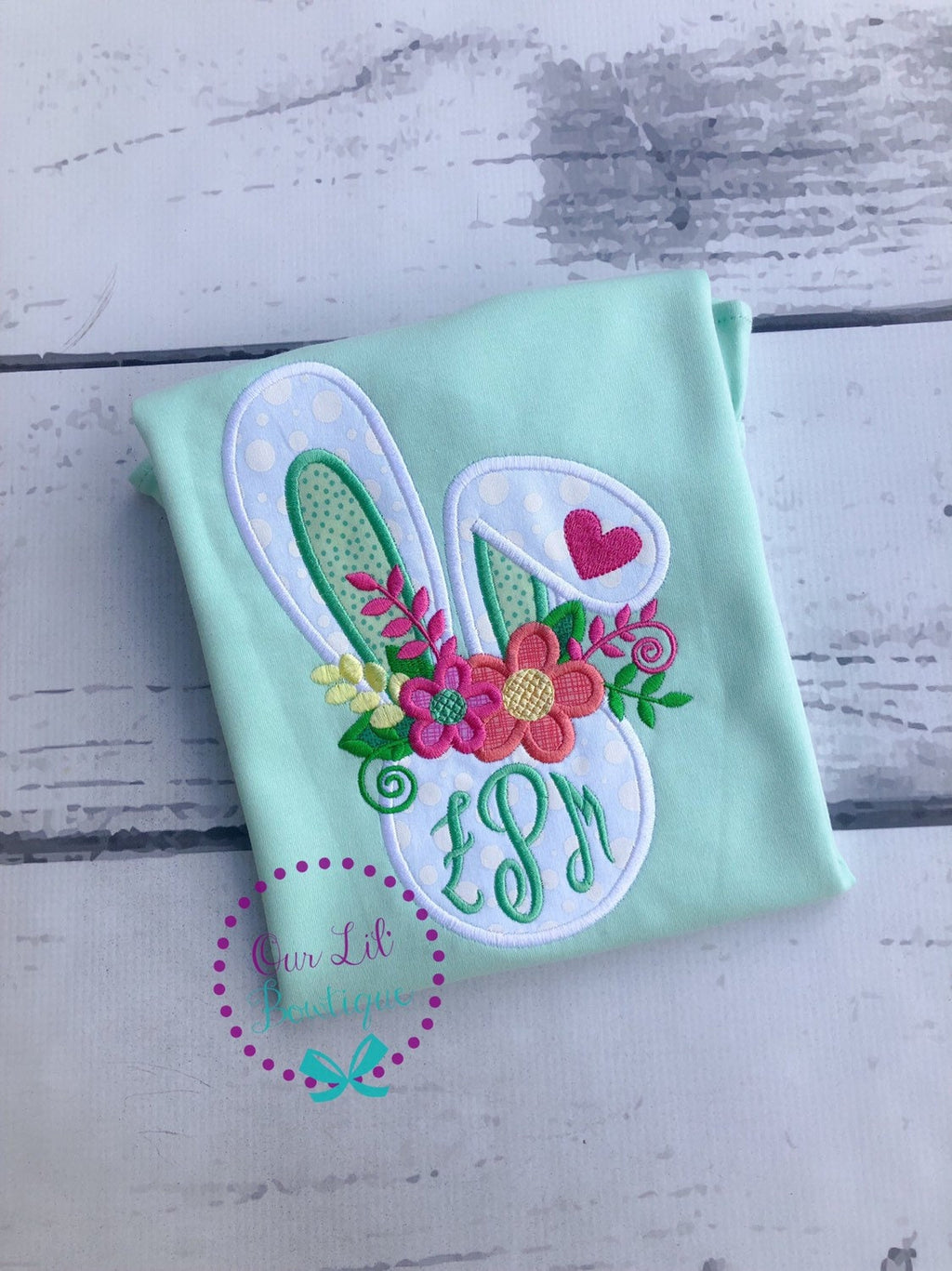 Easter Bunny Applique Shirt: Floral Monogram, Personalized Girl's Shirt