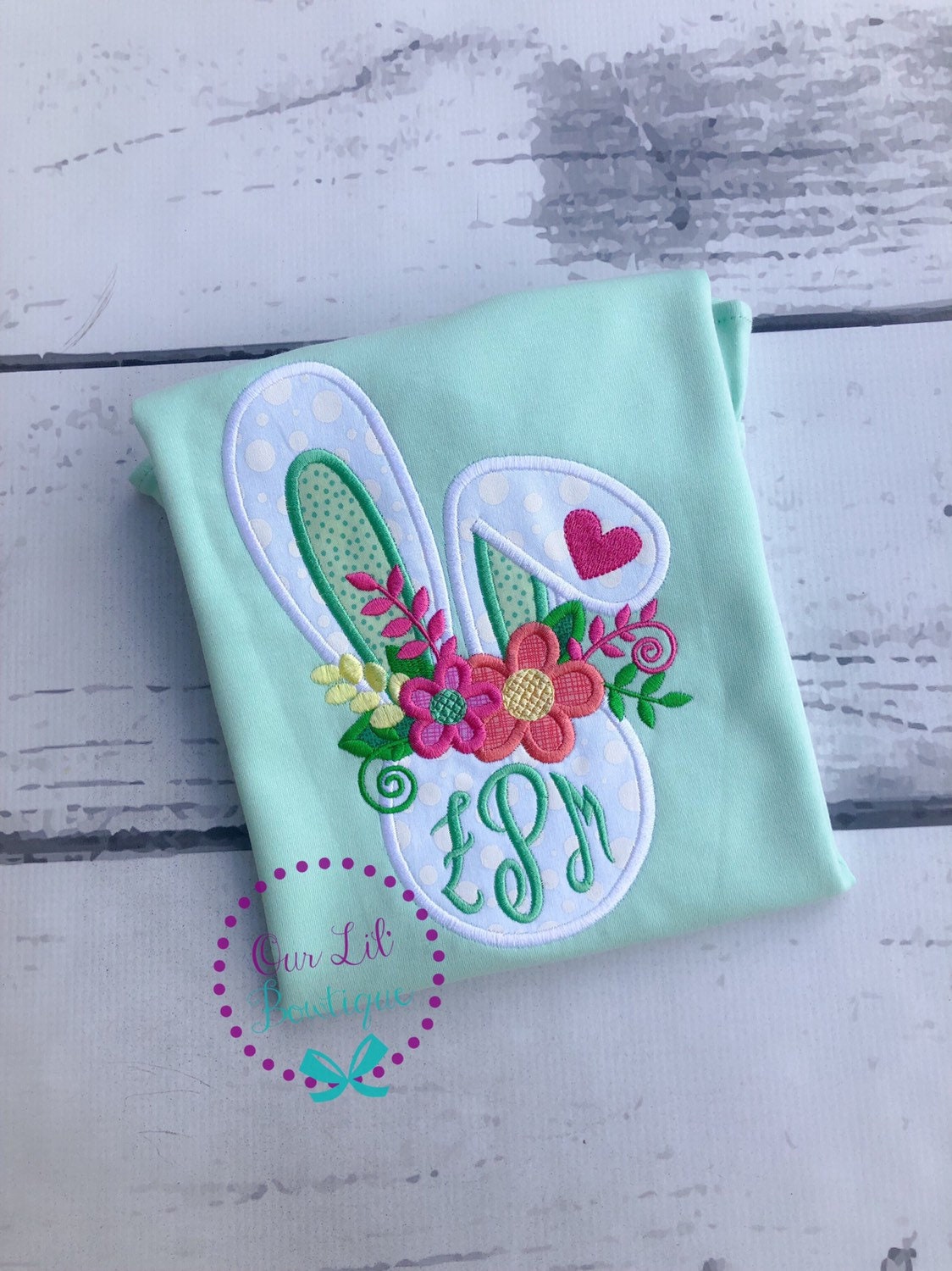 Easter Bunny Applique Shirt: Floral Monogram, Personalized Girl's Shirt