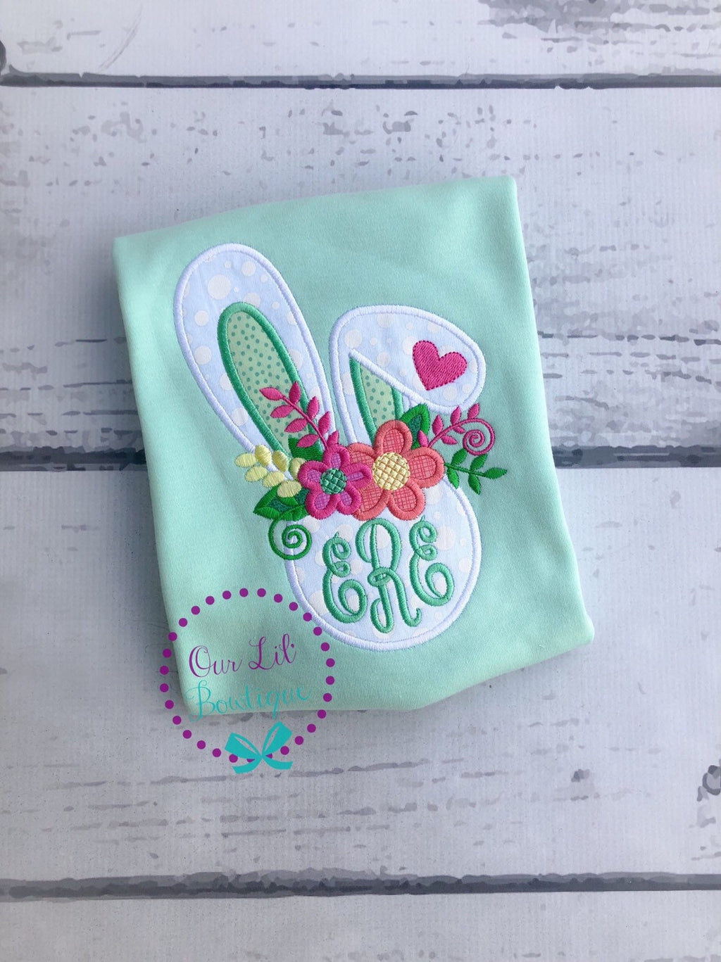 Easter Bunny Applique Shirt: Floral Monogram, Personalized Girl's Shirt