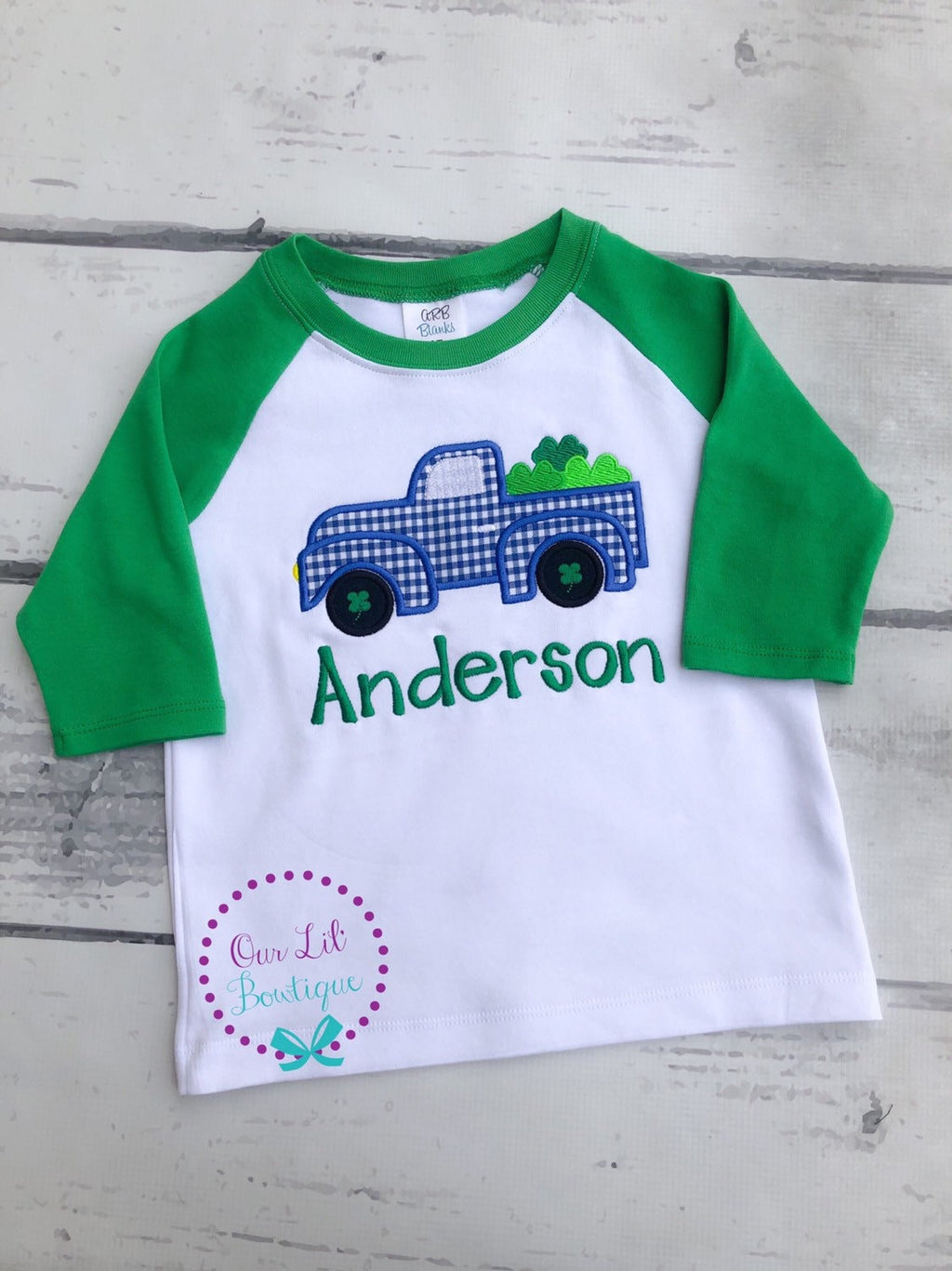 Shamrock Truck Raglan Shirt: Personalized St. Patrick's Day Applique