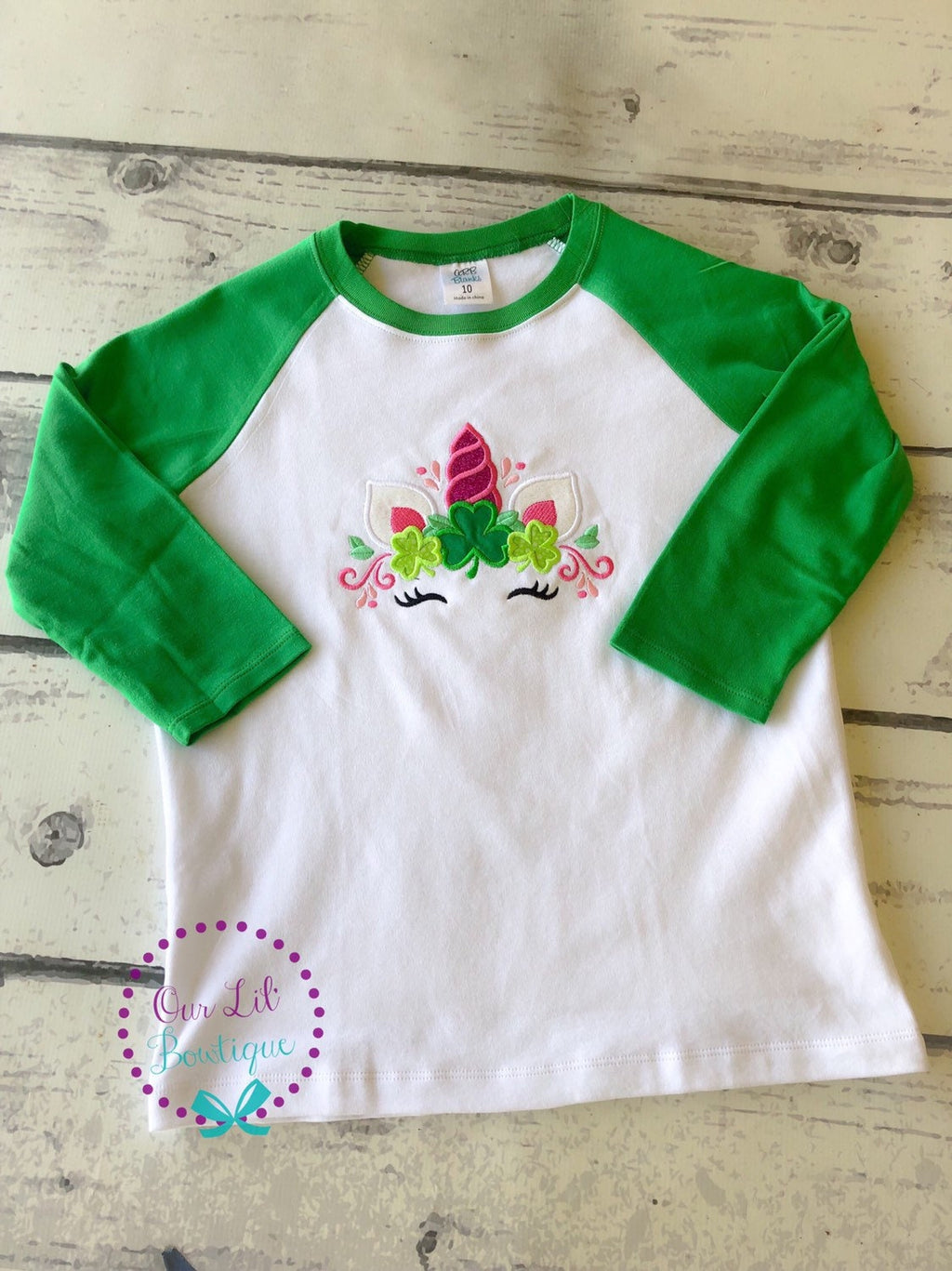 Personalized St. Patrick's Day Unicorn Shirt: Shamrock Face Appliqué