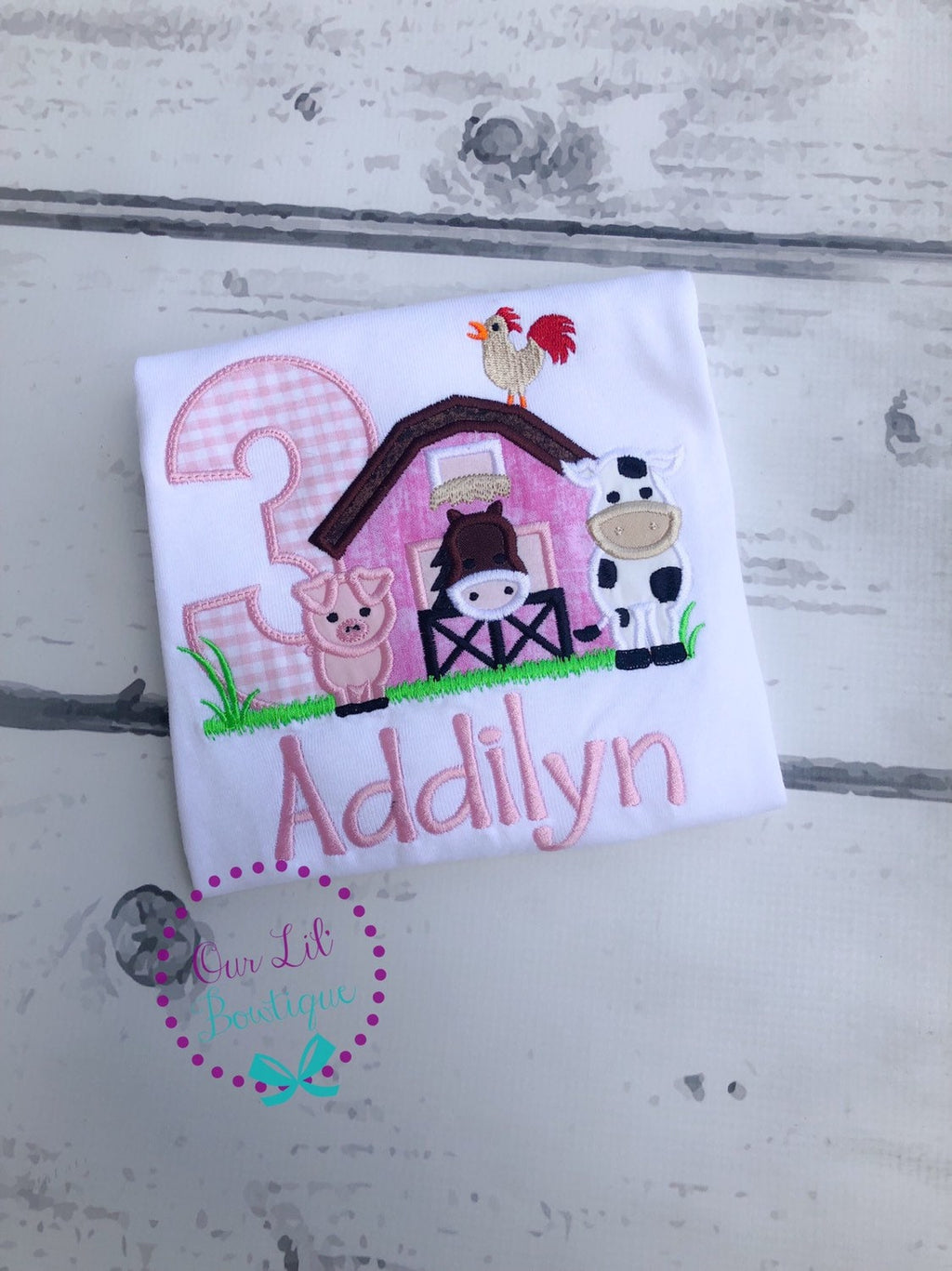 Farm Birthday Dress- Personalized Cow T- Shirt - Pink Farm Shirt - Barn Birthday Shirt - Tractor Birthday Shirt - Cow Shirt Pig Shirt -