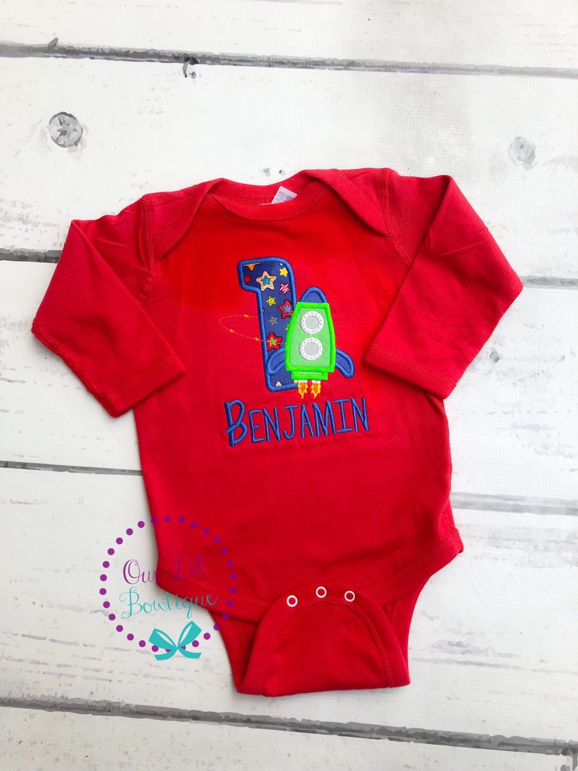 Rocket Ship Birthday Shirt: Embroidered Space Theme, Custom Age