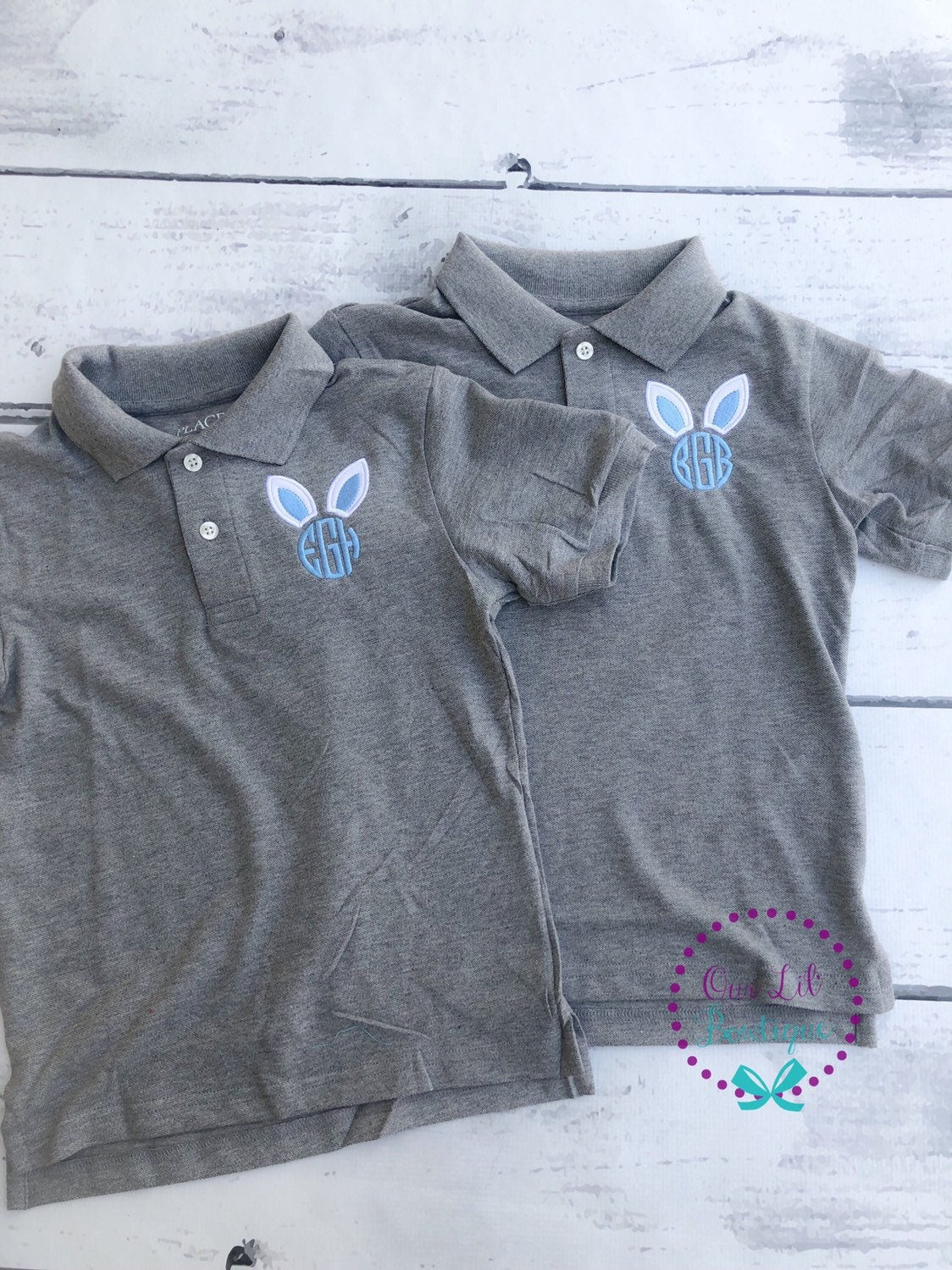 Boys Easter Polo: Bunny Ears Monogrammed Shirt