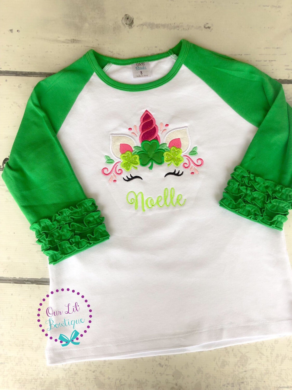 Personalized St. Patrick's Day Unicorn Shirt: Shamrock Face Appliqué
