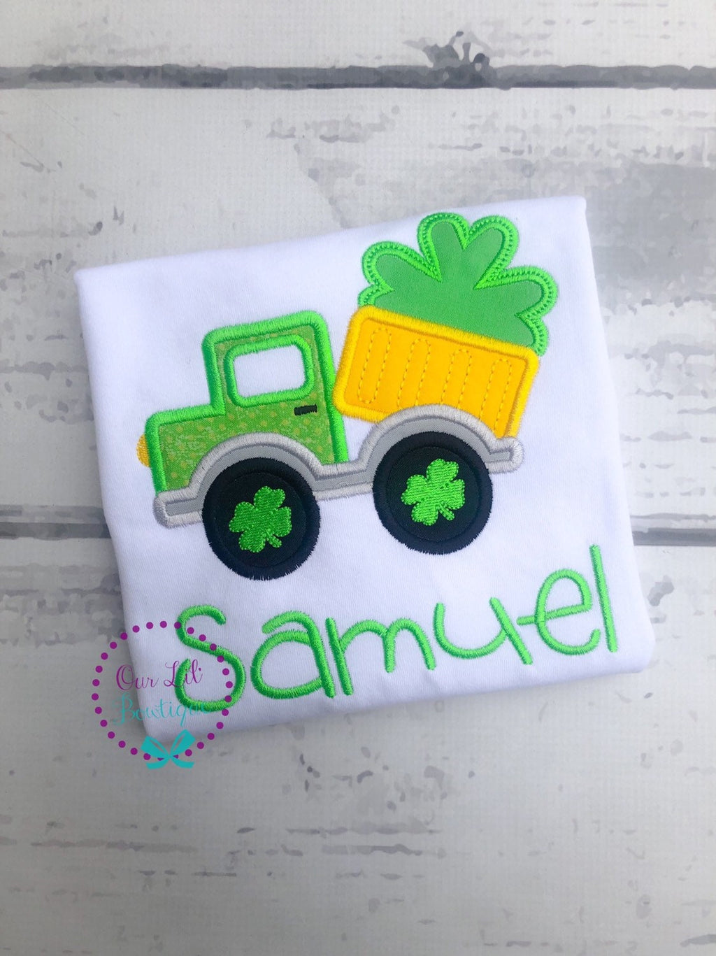 Personalized Shamrock Dump Truck Appliqué Shirt - St. Patrick's Day