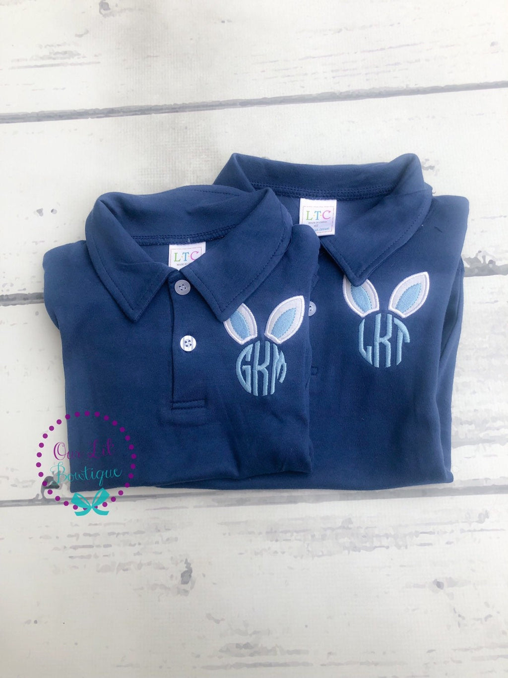 Boys Easter Polo: Bunny Ears Monogrammed Shirt