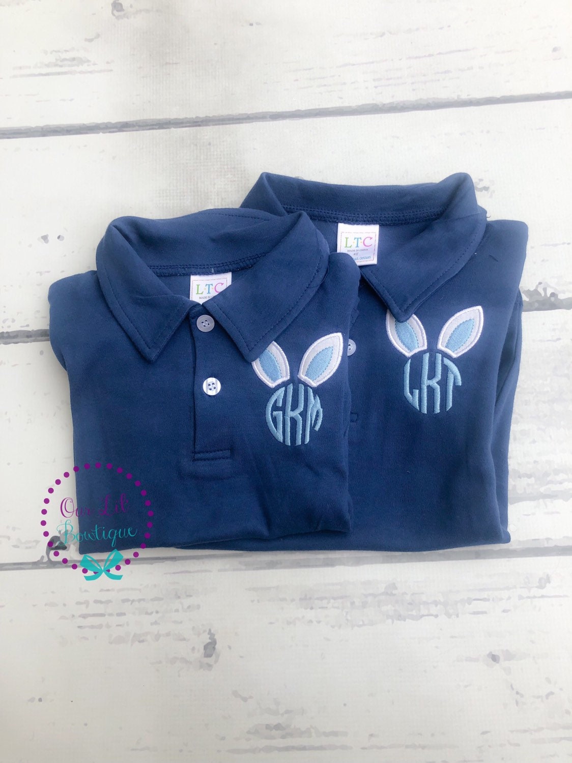 Boys Easter Polo: Bunny Ears Monogrammed Shirt