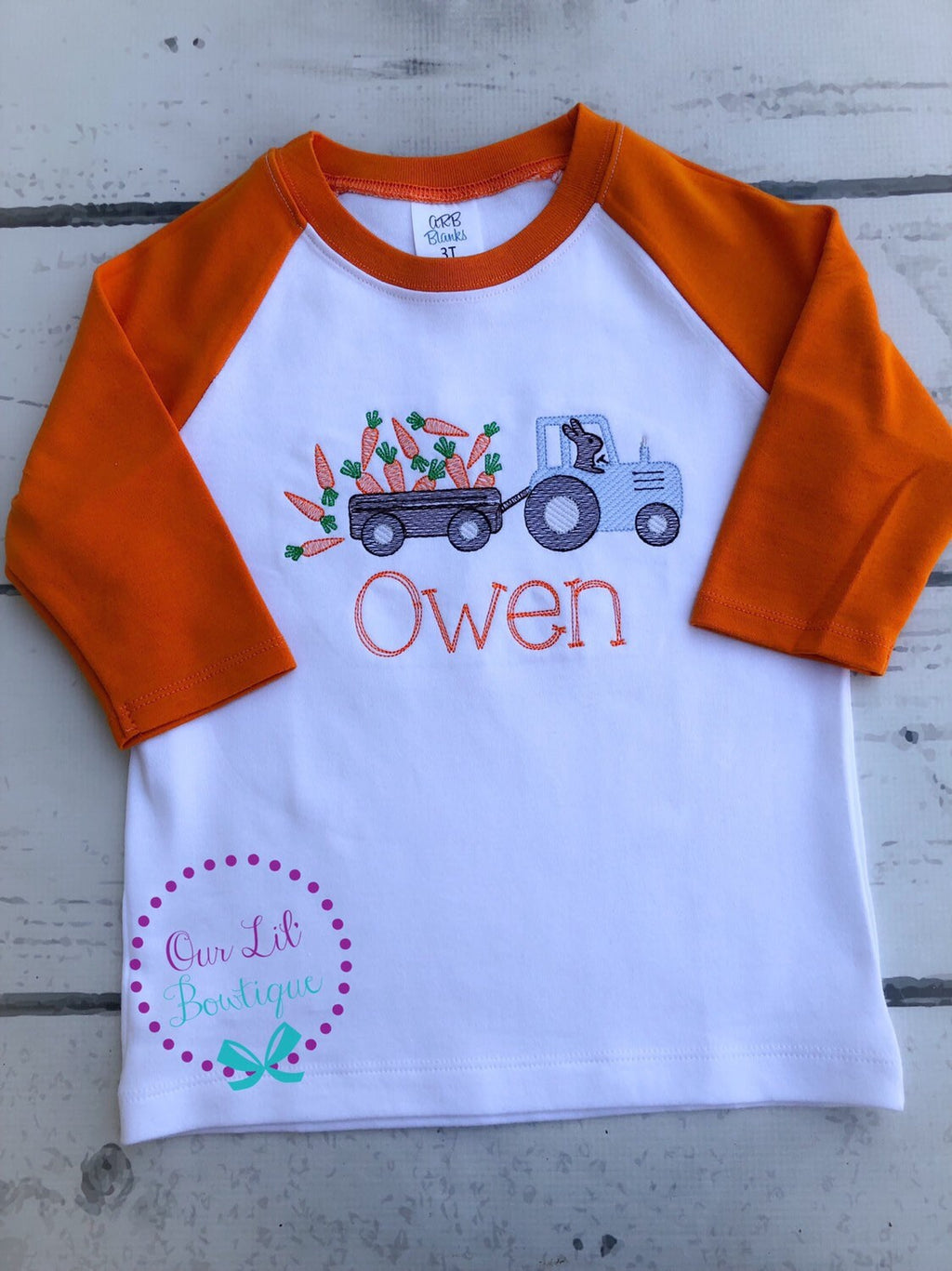 Embroidered Easter Tractor Shirt: Boys Bunny Carrots, Personalized
