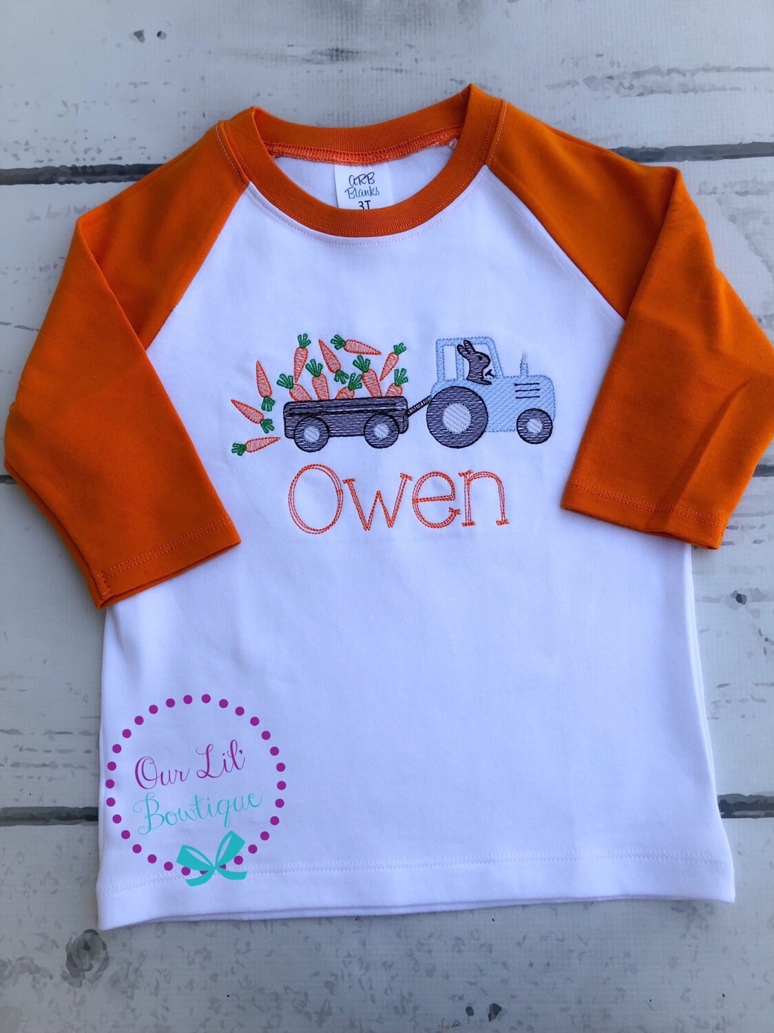 Embroidered Easter Tractor Shirt: Boys Bunny Carrots, Personalized