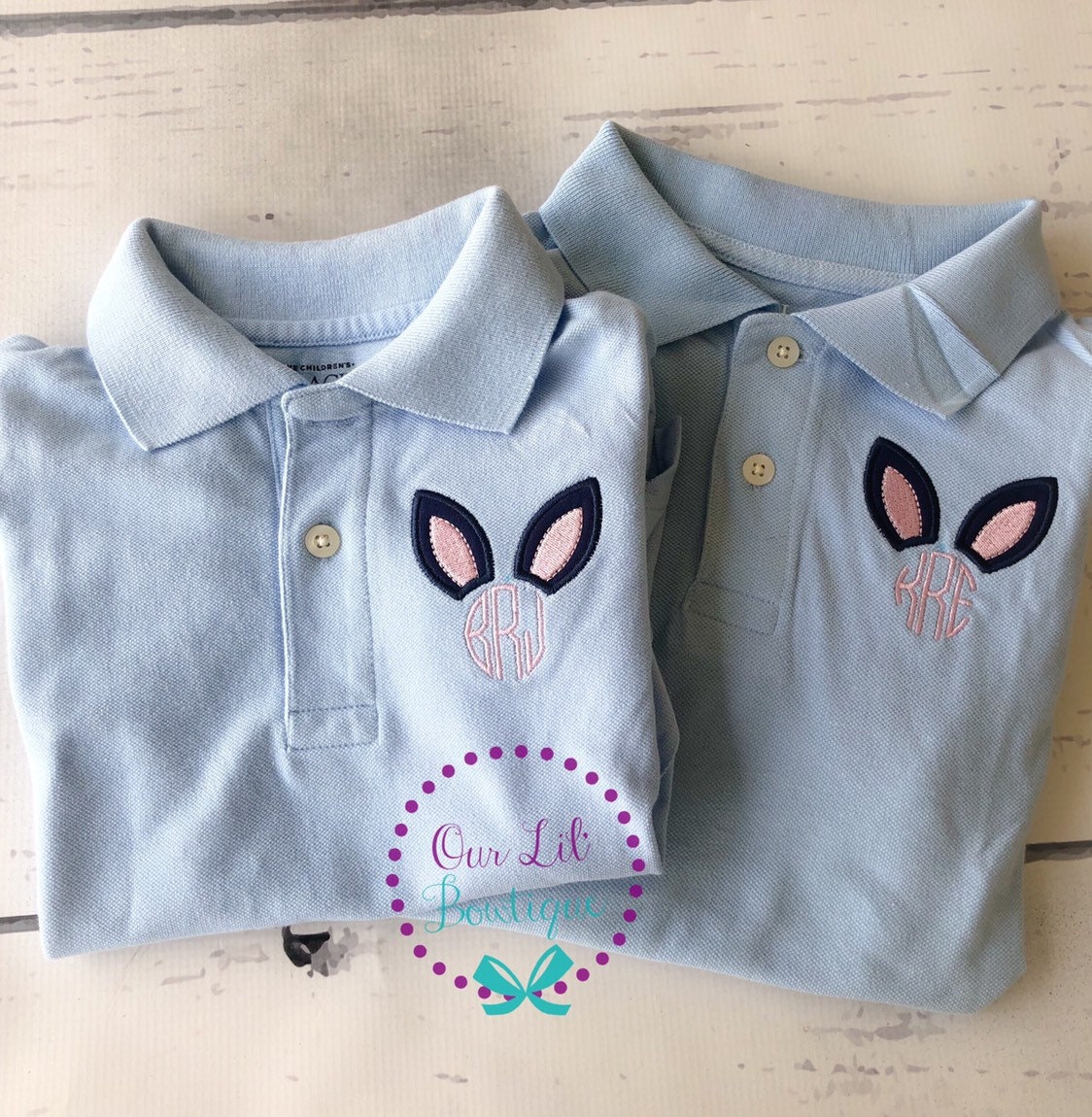 Boys Easter Polo: Bunny Ears Monogrammed Shirt