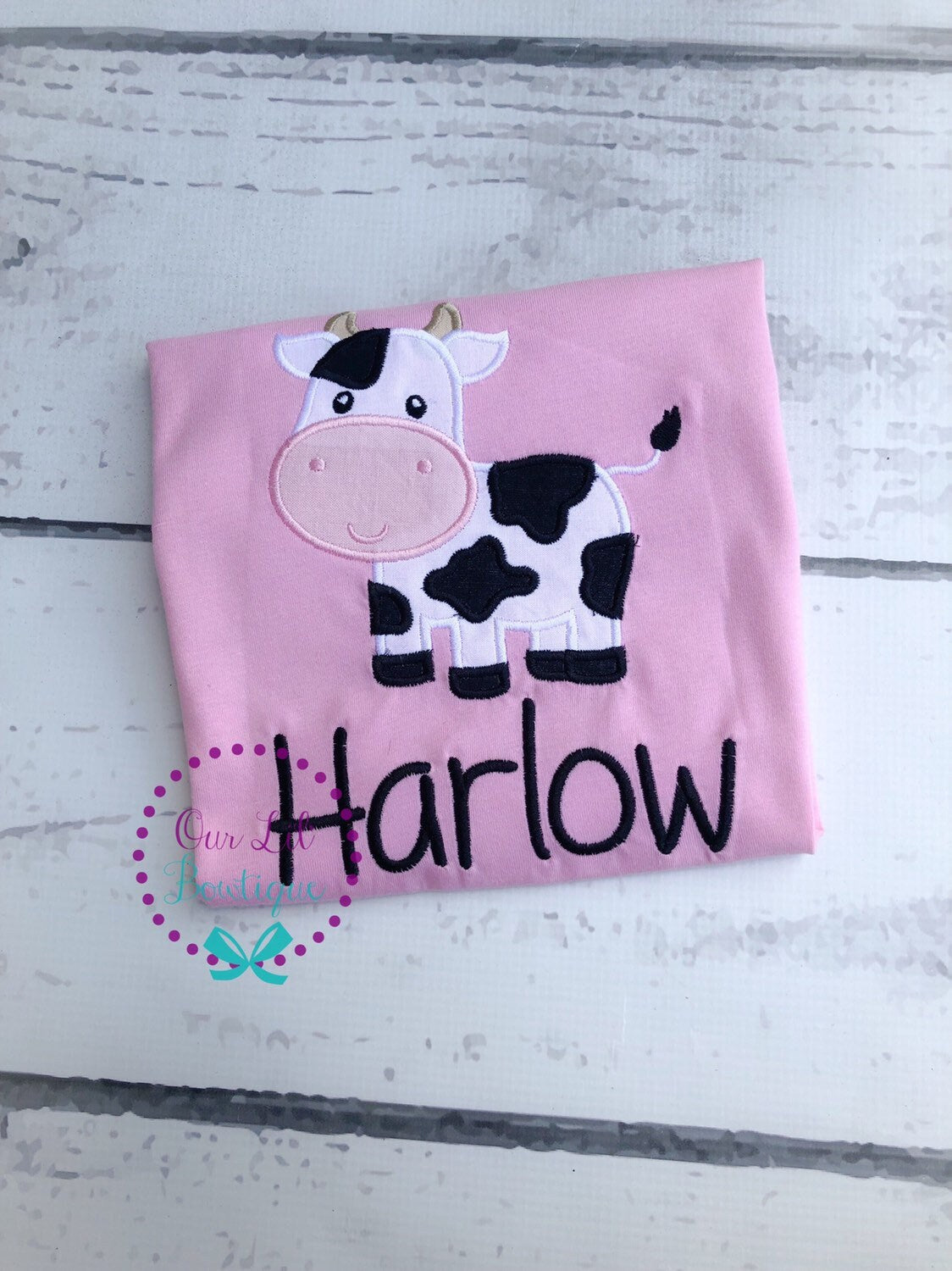 Cow Applique Shirt: Personalized Farm Birthday T-Shirt