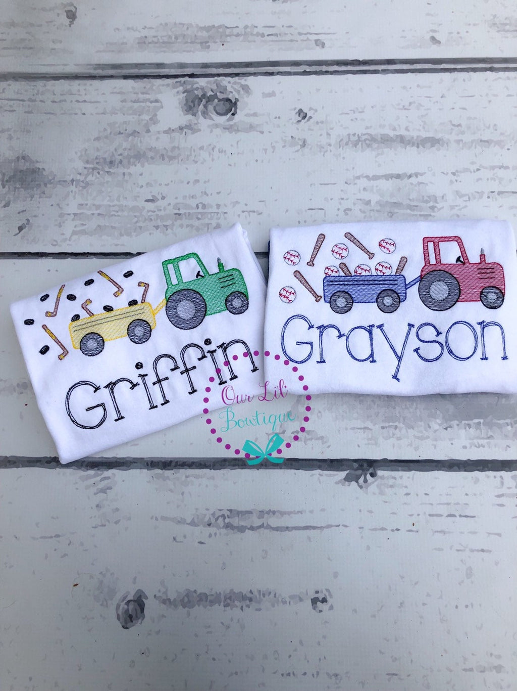 Embroidered Hockey Tractor Raglan Shirt - Personalized Boys Sports Tee