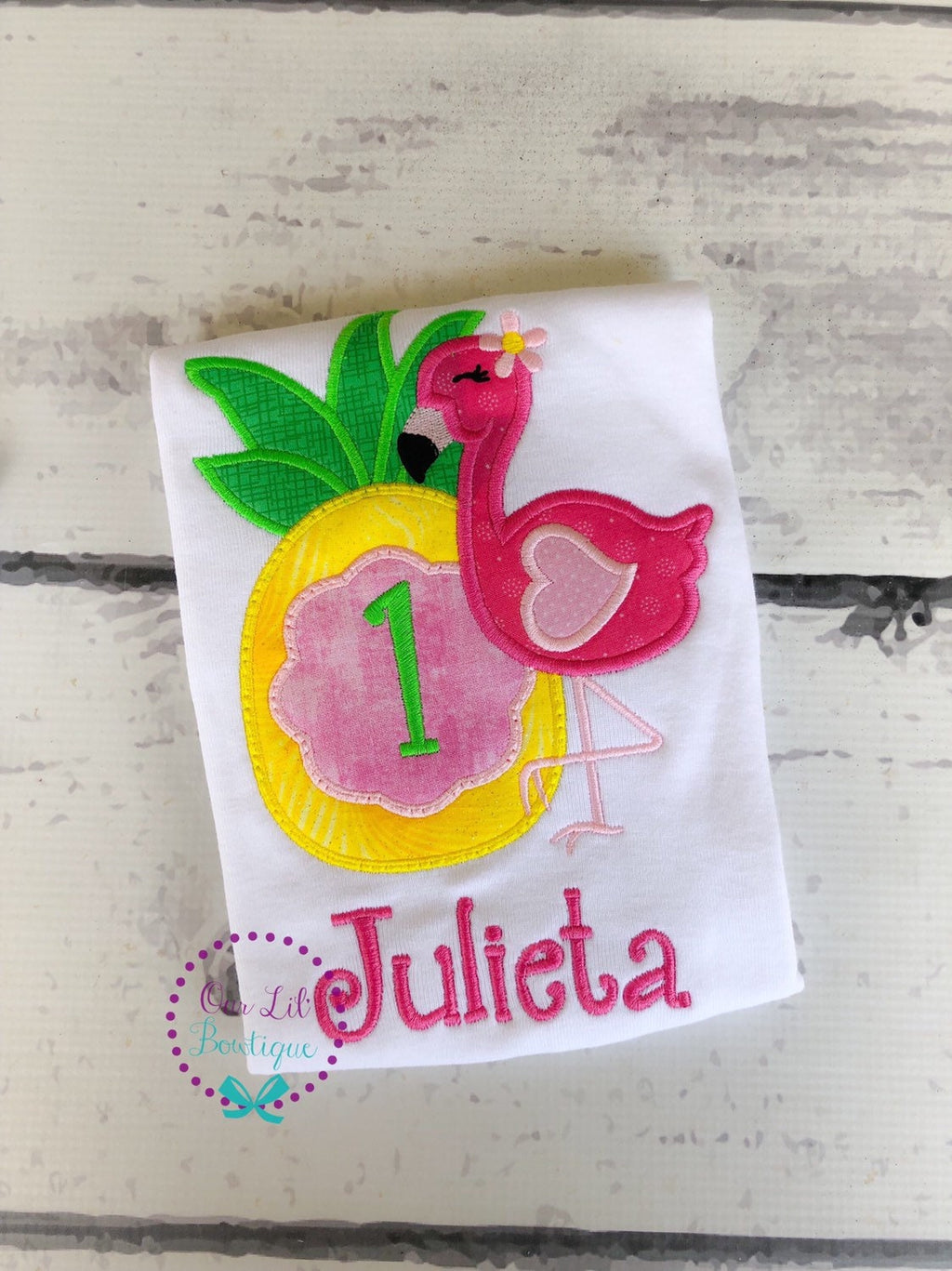 Personalized Flamingo Birthday Shirt: Pineapple Applique, Summer Outfit
