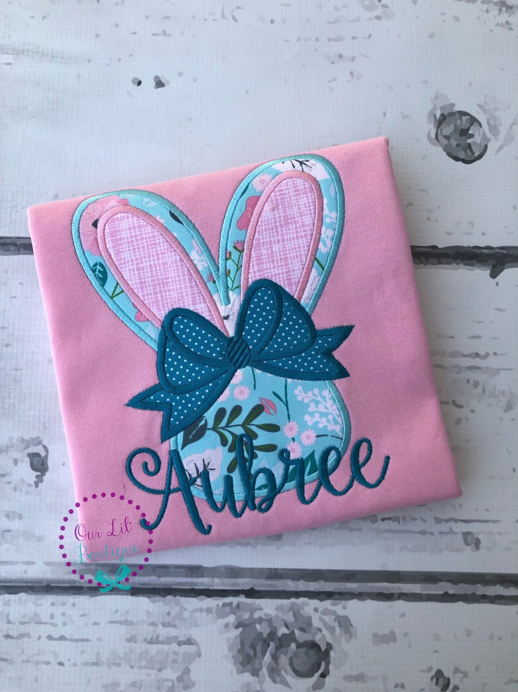 Easter Bunny Applique Shirt- Bunny Shirt - Girl Bunny Shirt - Personalized Easter Shirt - Bunny Ears - Monogram - Easter Bunny Bow