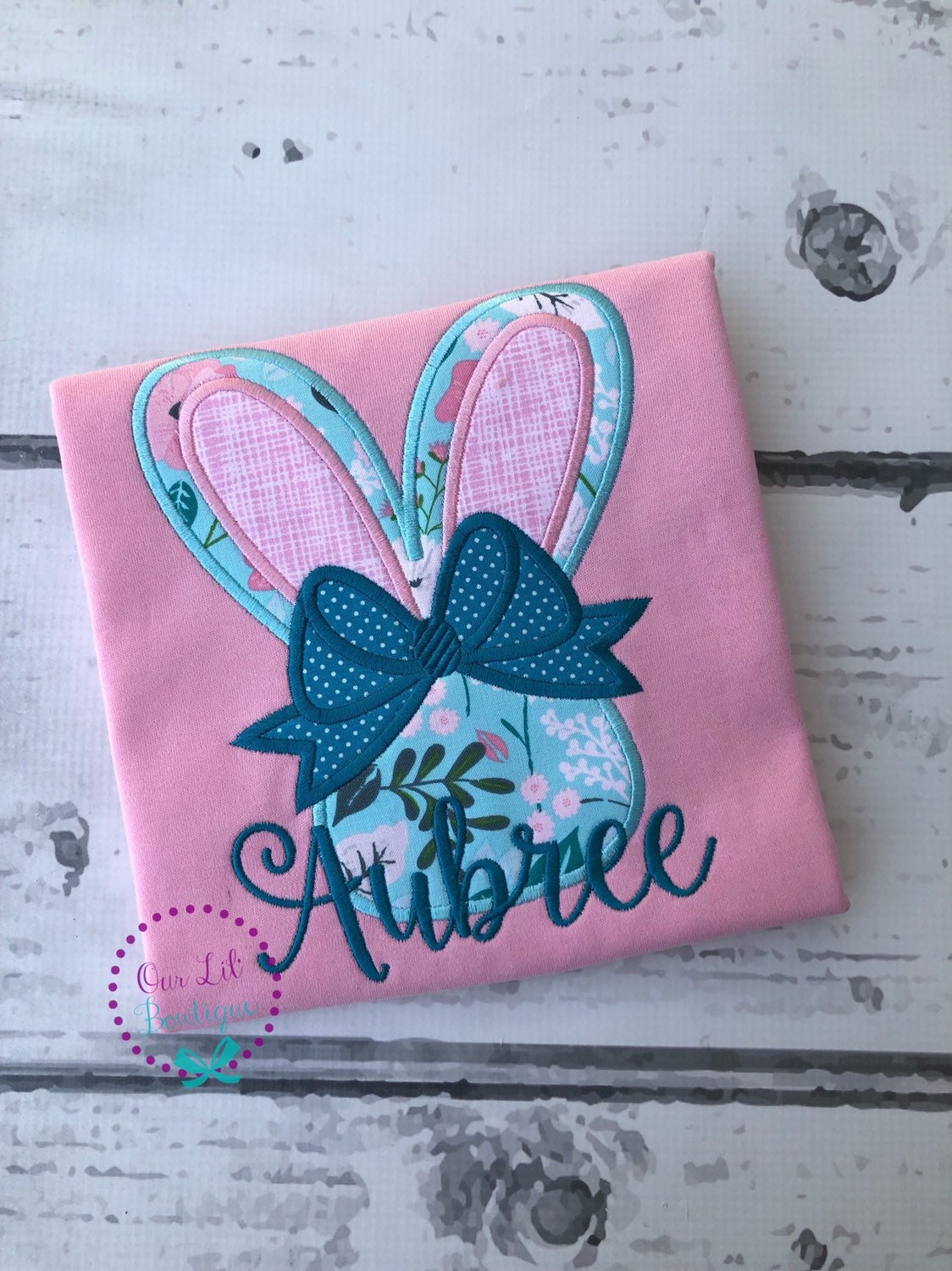 Easter Bunny Applique Shirt- Bunny Shirt - Girl Bunny Shirt - Personalized Easter Shirt - Bunny Ears - Monogram - Easter Bunny Bow