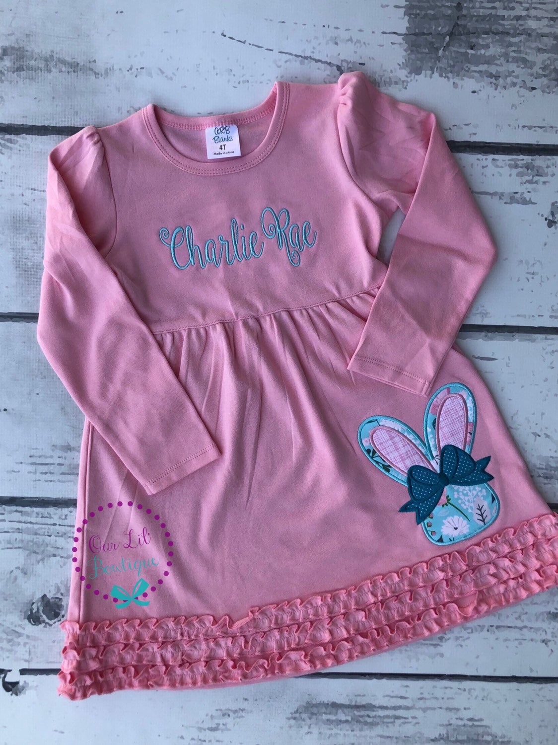 Easter Bunny Applique Shirt- Bunny Shirt - Girl Bunny Shirt - Personalized Easter Shirt - Bunny Ears - Monogram - Easter Bunny Bow