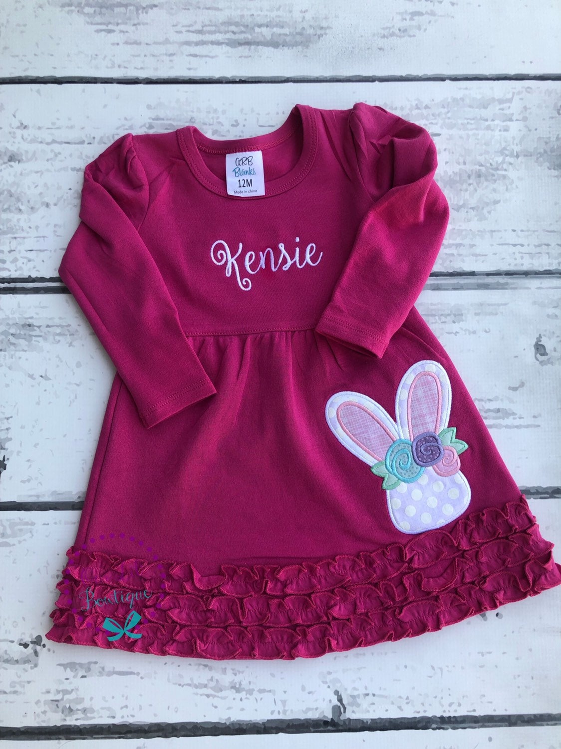 Personalized Easter Dress: Bunny Applique with Flower Crown