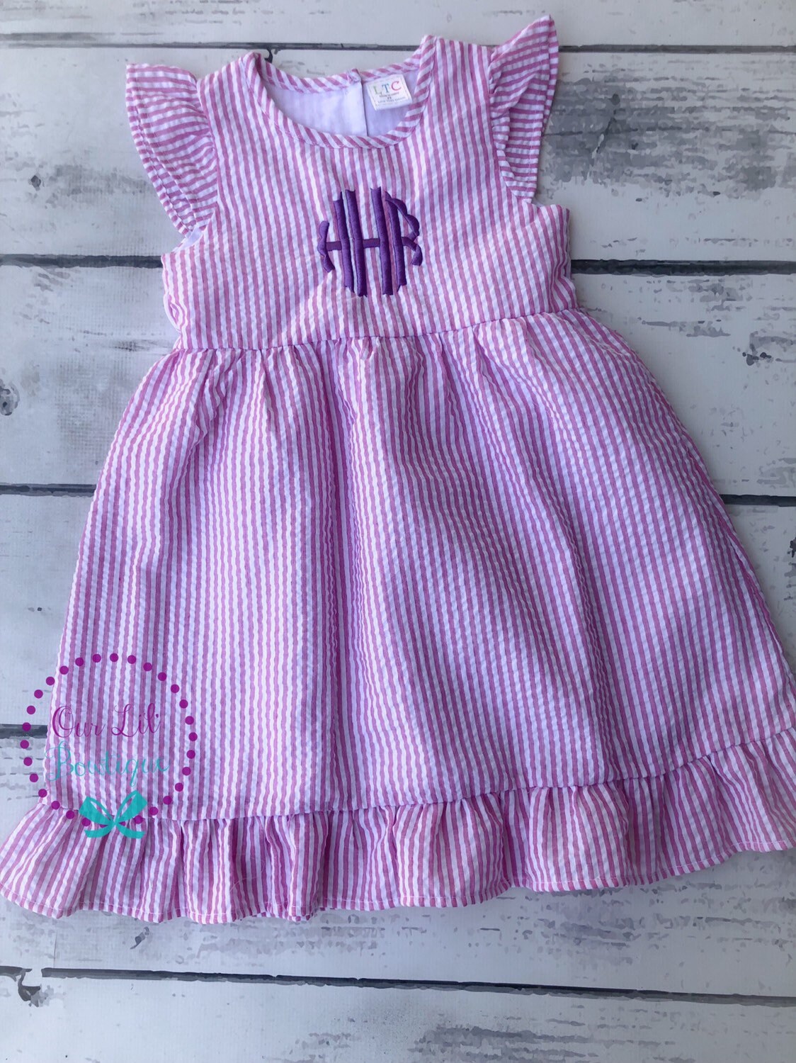 Seersucker Monogrammed Dress - Girls Monogrammed Dress - Seersucker Dress - Personalized Toddler Dress - Back To School Dress - Seersucker