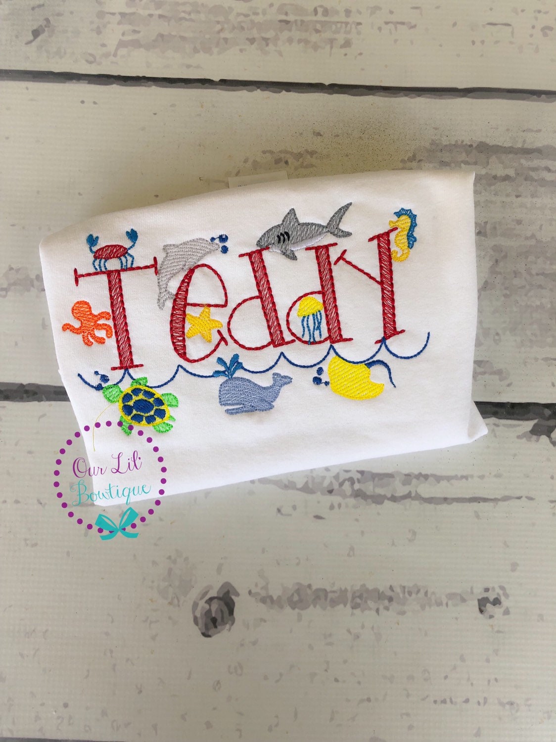 Personalized Under the Sea Birthday Shirt - Embroidered Sea Creatures - Name Shirt - Under the Sea