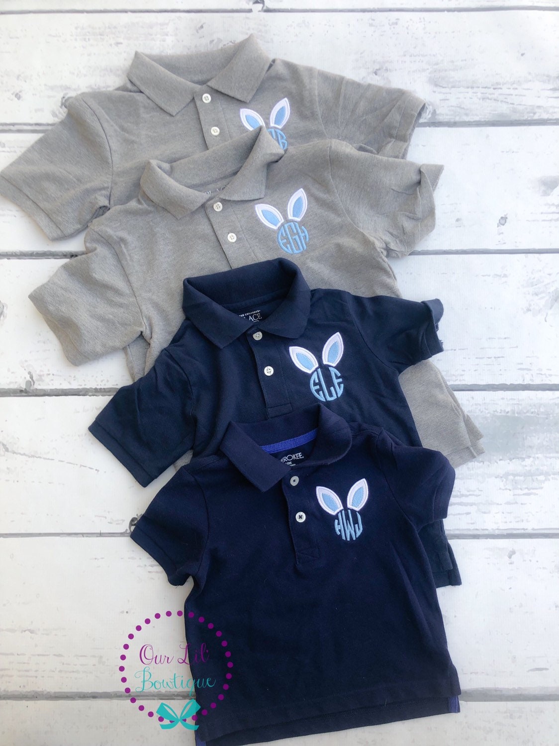 Boys Easter Polo: Bunny Ears Monogrammed Shirt