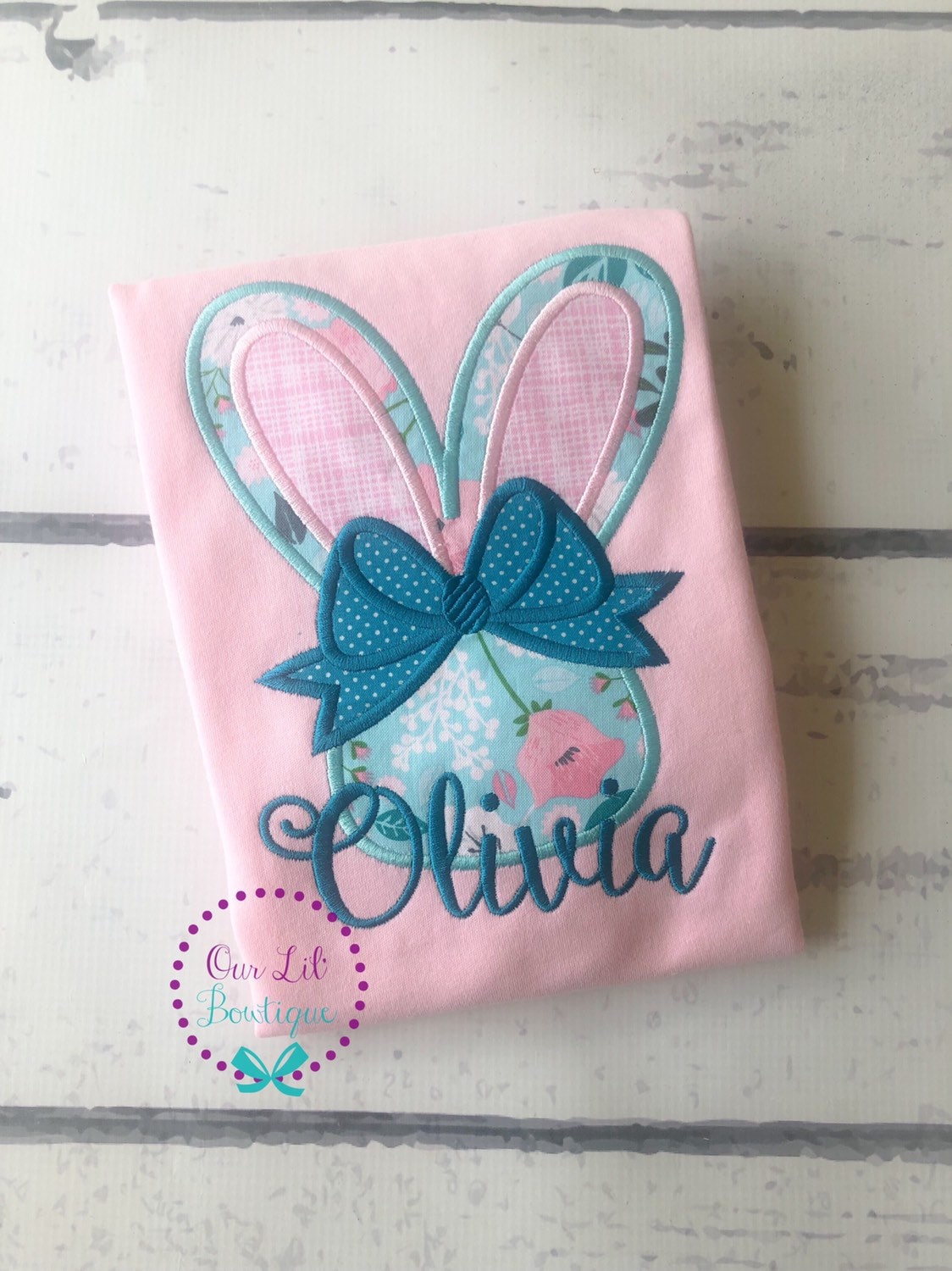 Easter Bunny Applique Shirt- Bunny Shirt - Girl Bunny Shirt - Personalized Easter Shirt - Bunny Ears - Monogram - Easter Bunny Bow