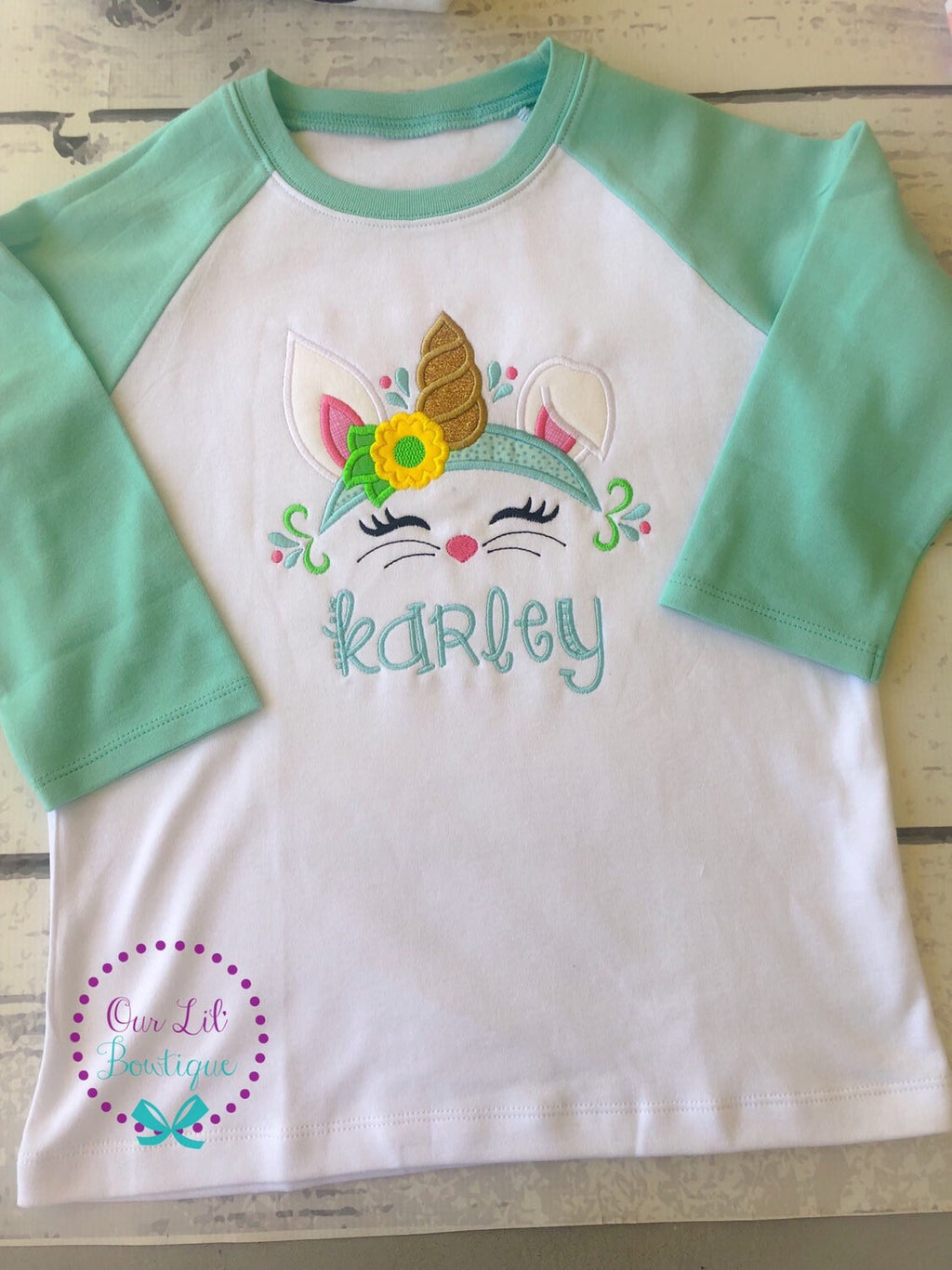 Personalized Easter Shirt: Bunny Unicorn Face Appliqué