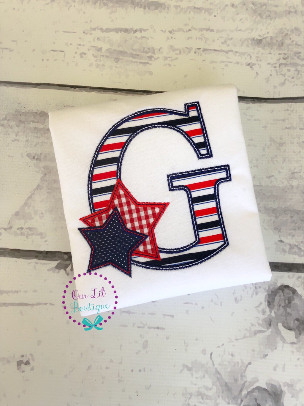 Personalized 4th of July Applique Shirt - Patriotic Initial