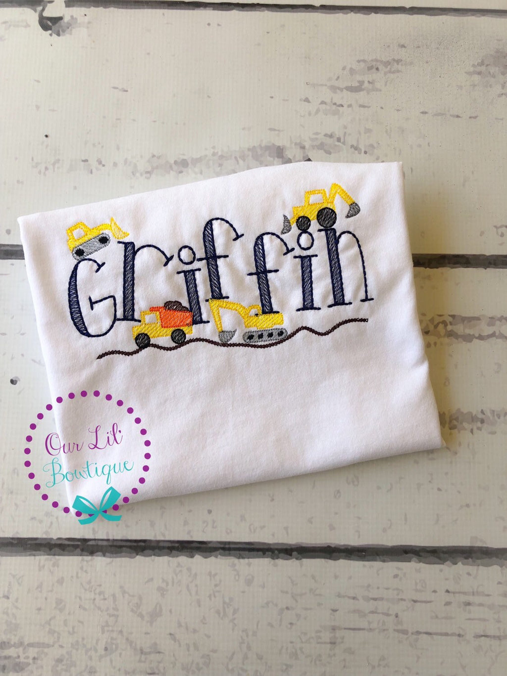 Girls Construction Truck Birthday Shirt: Personalized Name Embroidered Top