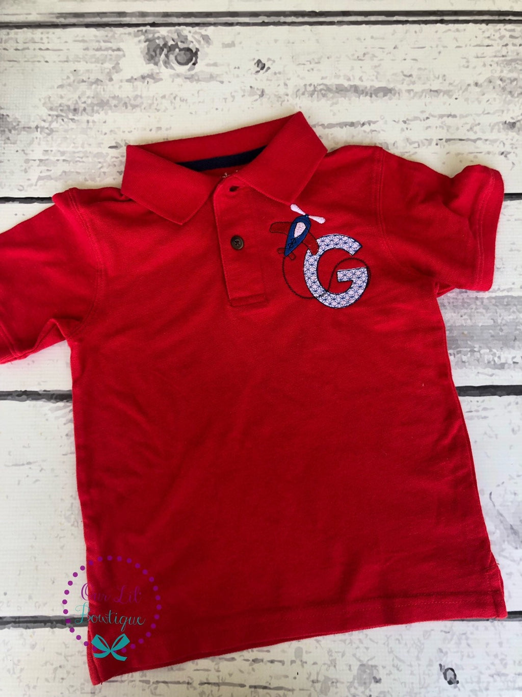 Plane Monogram Polo -Polo - Summer Polo - Monogrammed Polo - Boys Polo Shirt - Airplane Initial Shirt - Airplane Birthday