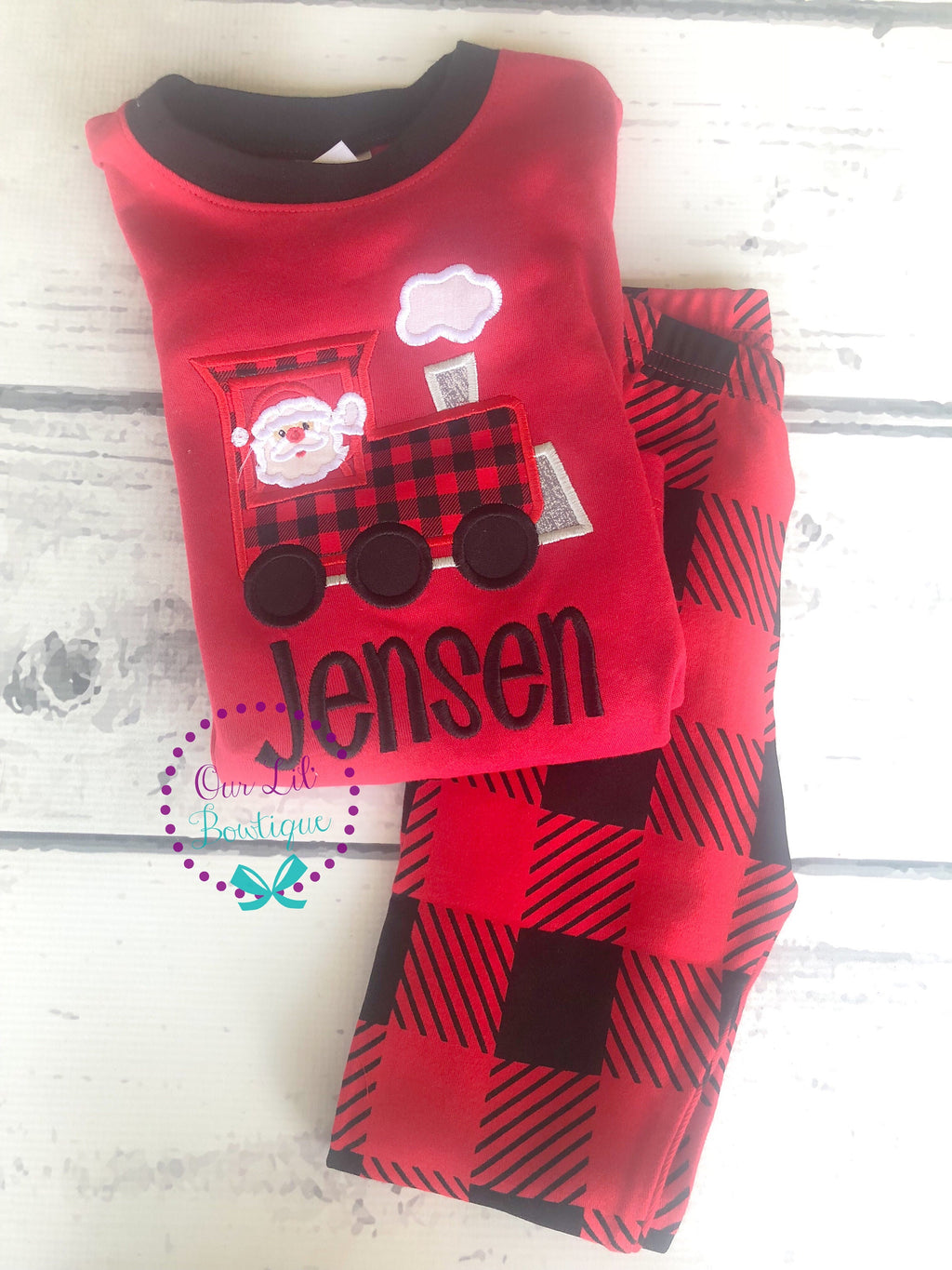 PRE-ORDER Christmas Train - Boy's Christmas PJs- Christmas Tree - Personalized Christmas PJs - Christmas Train Shirt - Christmas Train PJS