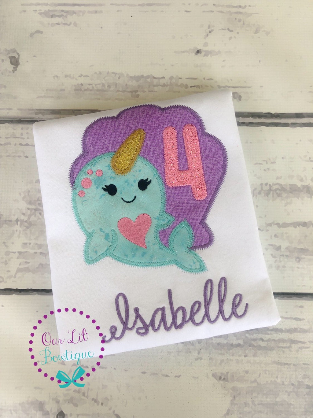 Personalized Narwhal Birthday Applique Shirt - Summer Outfit