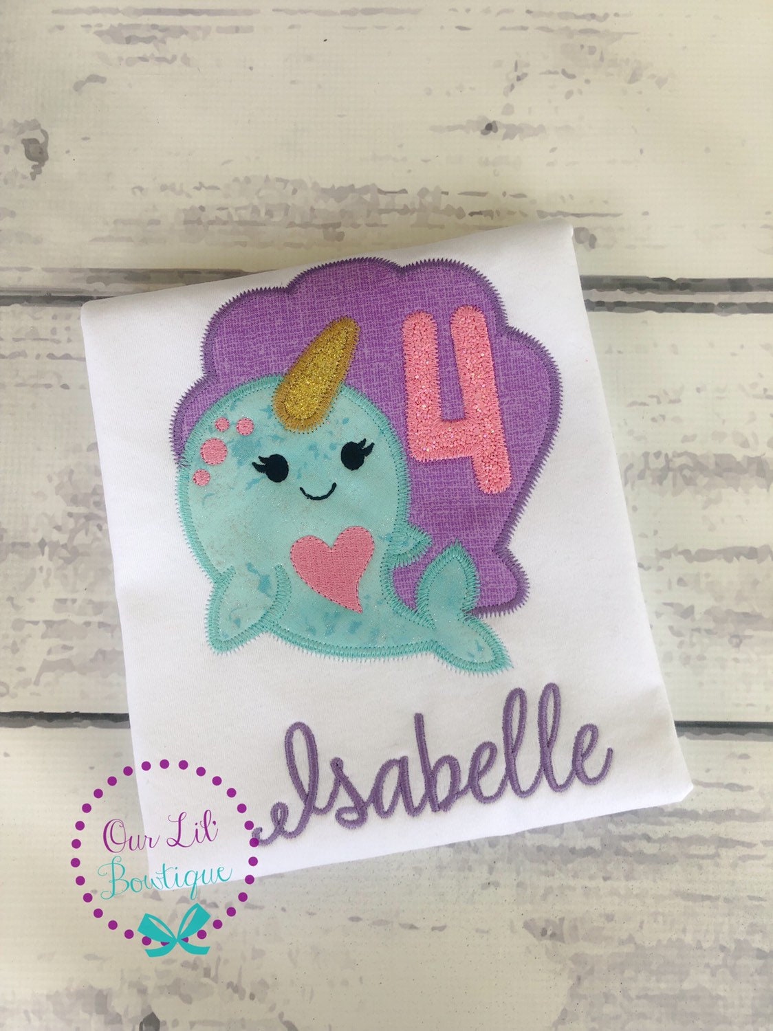 Personalized Narwhal Birthday Applique Shirt - Summer Outfit